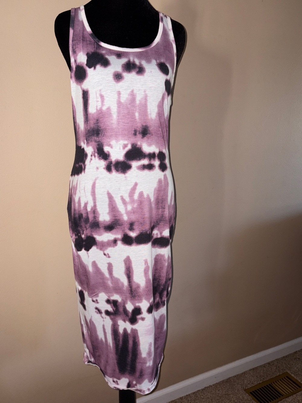 Sleeveless Mauve Tie-Dye Tank Maxi Dress - Casual Rib Knit